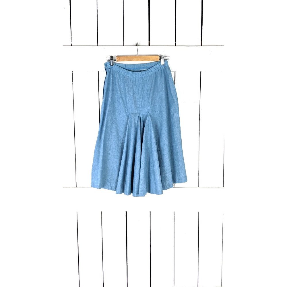 Vintage light blue cotton ruffle midi skirt